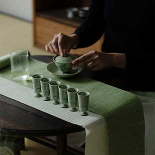 束刻 觅青釉下粉彩手绘太湖石苍翠葫芦绽放盖碗手工薄胎不烫手