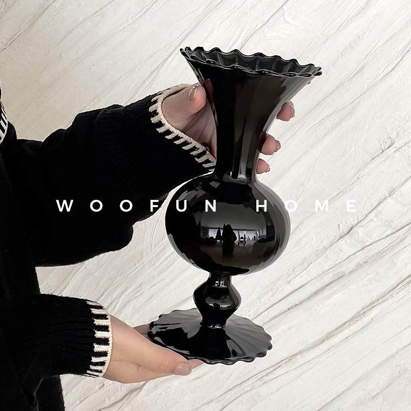 花瓶摆件客厅插花玻璃感中古黑色法式餐桌复古水培干花装饰小,家居饰品,花瓶,淘宝优惠券,粉丝福利购,淘宝优惠卷