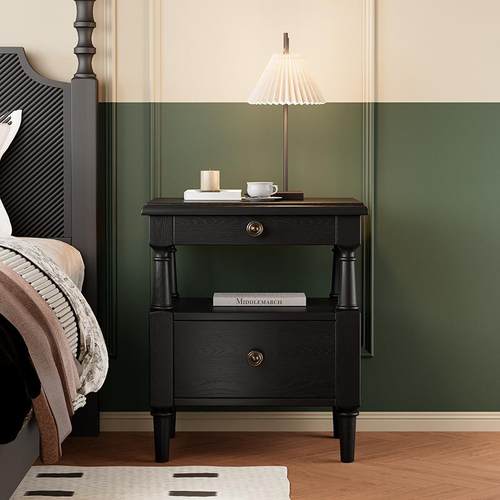 法式新款中风床头柜白MR罗莎床蜡木卧室复全实木床头收纳柜古古床