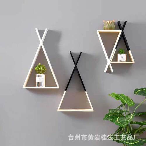 新款直销ins木质墙上X型置物架卧室客厅儿童房装饰品创意收纳架子