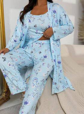 Women Floral Print Homewear Loungewear 3 Set Sexy Tank