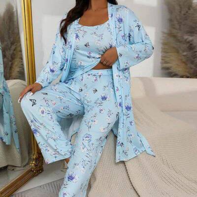 Women Floral Print Homewear Loungewear 3 Set Sexy Tank