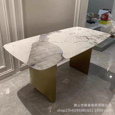 意k03式极简长亮方形光岩板餐桌组合代椅简约小户型现家用不锈钢