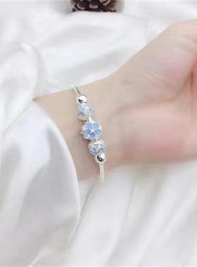 正品实心9999儿节童三生三世桃花纯银女镯足银手情人送女友送儿女