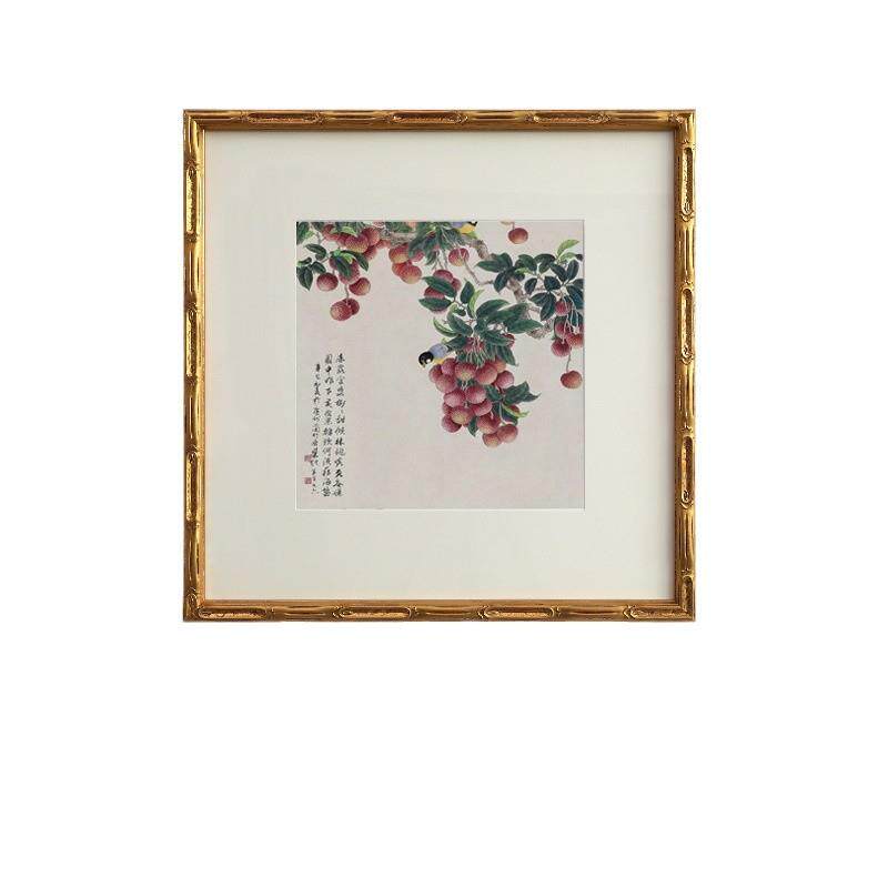 荔枝法式中国风餐厅玄关柜正方形挂画工笔花鸟多联金色客厅装饰画