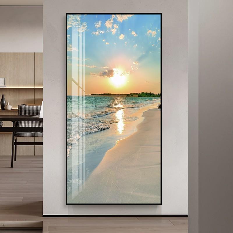 海景玄关装饰画网红2024新款现代简约竖版挂画正对门走廊过道壁画