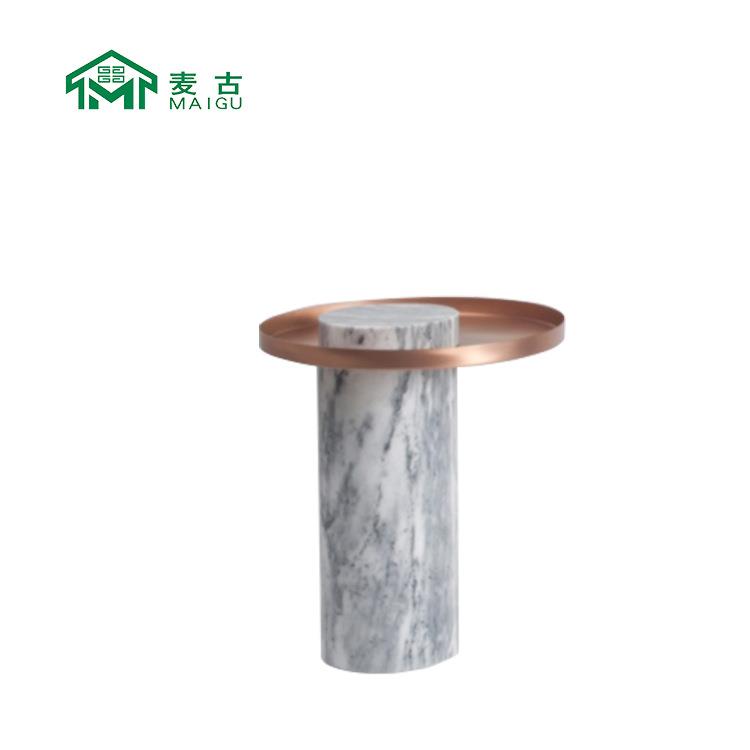 麦古 设计师圆茶几天然大理石咖啡茶几北欧小桌茶几边几
