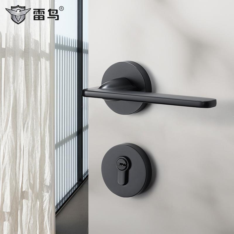 雷鸟黑色门锁室内卧室静音房间门锁卫生间简约分体锁金色家用门锁