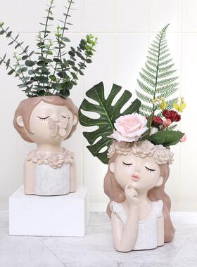 如果 欧式家居桌面仿真绿植多肉花盆 树脂创意装饰园艺仙女大花盆