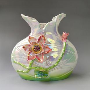 飾佳品 琺瑯彩輕奢高檔干花花瓶擺件藝術高級現代客廳電視柜玄關裝