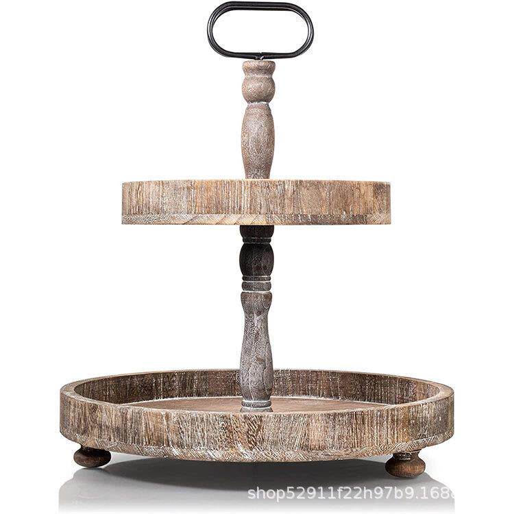 简约时尚乡村复古厨房农舍做旧风格2层圆形双层糕点托盘做旧工艺
