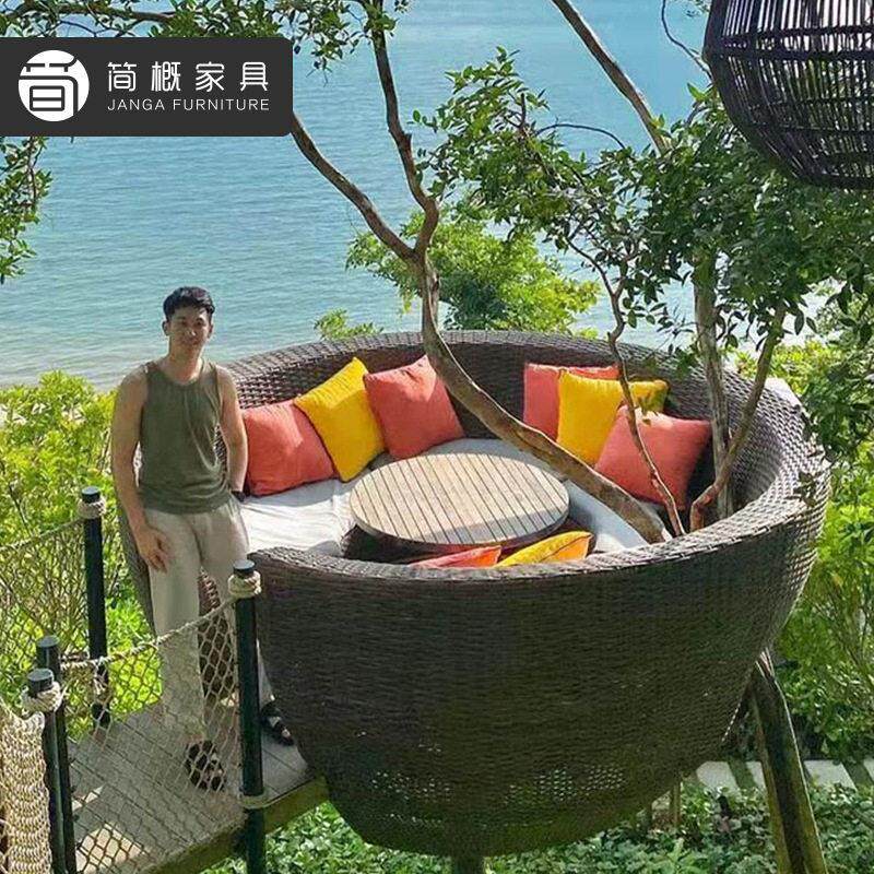 定制户外庭院鸟巢藤编卡座桌椅网红景区拍照打卡鸟窝别墅外摆桌椅