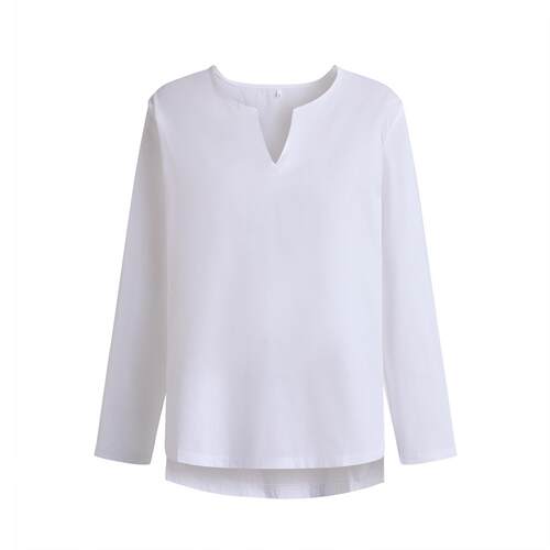Men's cotton and linen collarless long sleeved shirt for