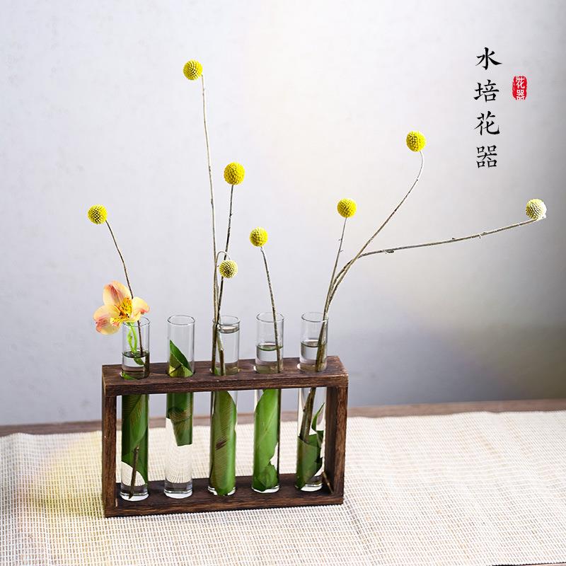 网红试管花瓶水培插花植物容器简约木架摆件装饰创意玻璃花器