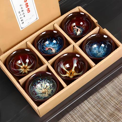 主人杯窑变色釉品茗茶杯陶瓷功夫建盏茶杯礼盒装