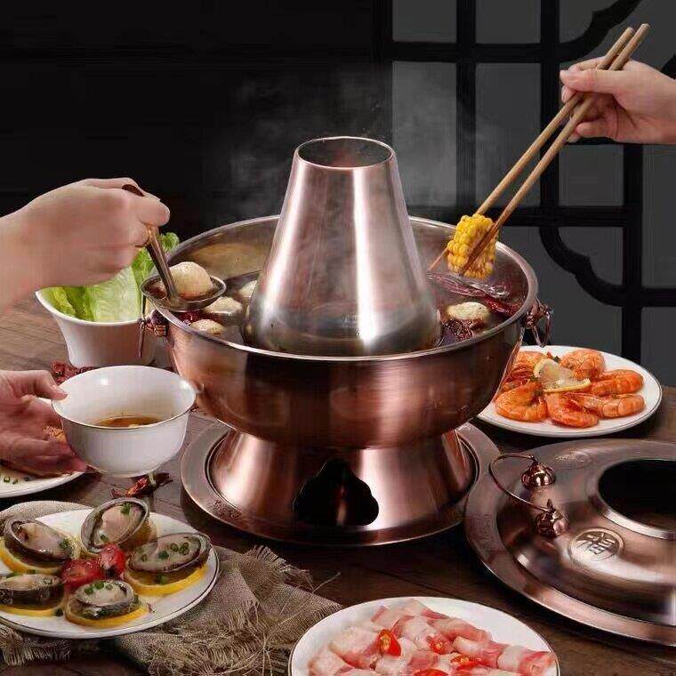 加厚不锈钢木炭火锅仿铜老北京火锅炭电火锅老式涮肉木炭火锅炉