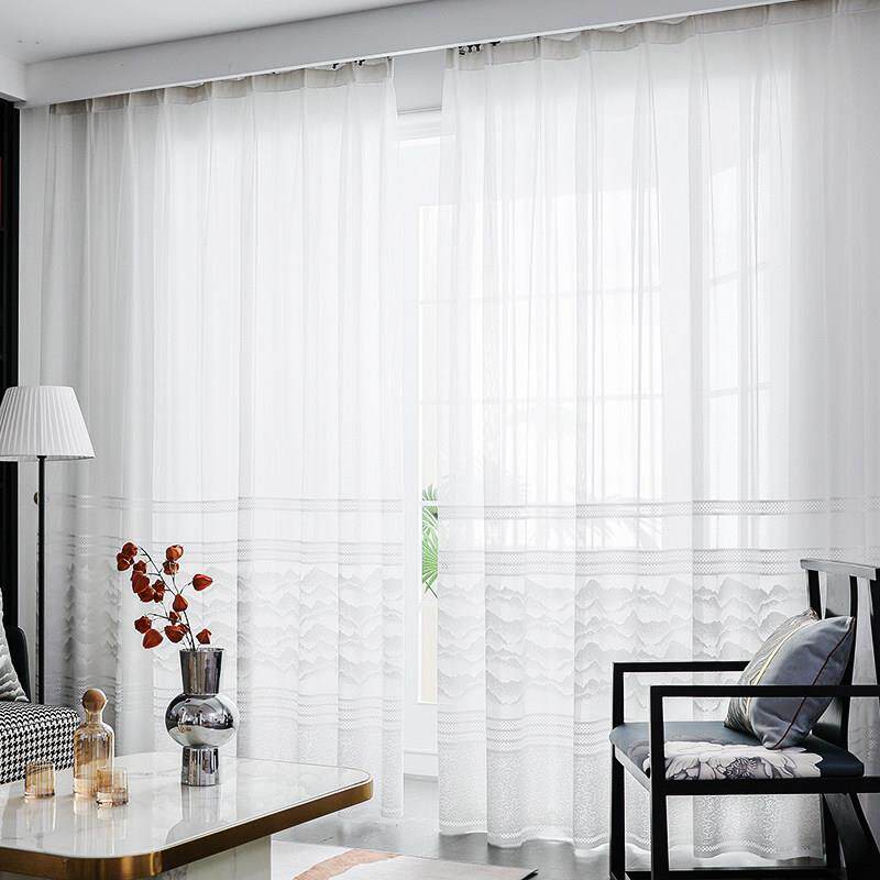 现代新中国风水墨山水画风景客厅书房高档卧室名品窗帘禅纱窗帘