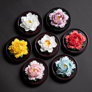 桌面手工家居饰品非遗家居香氛七夕礼盒 陶瓷手捏牡丹瓷花摆件中式
