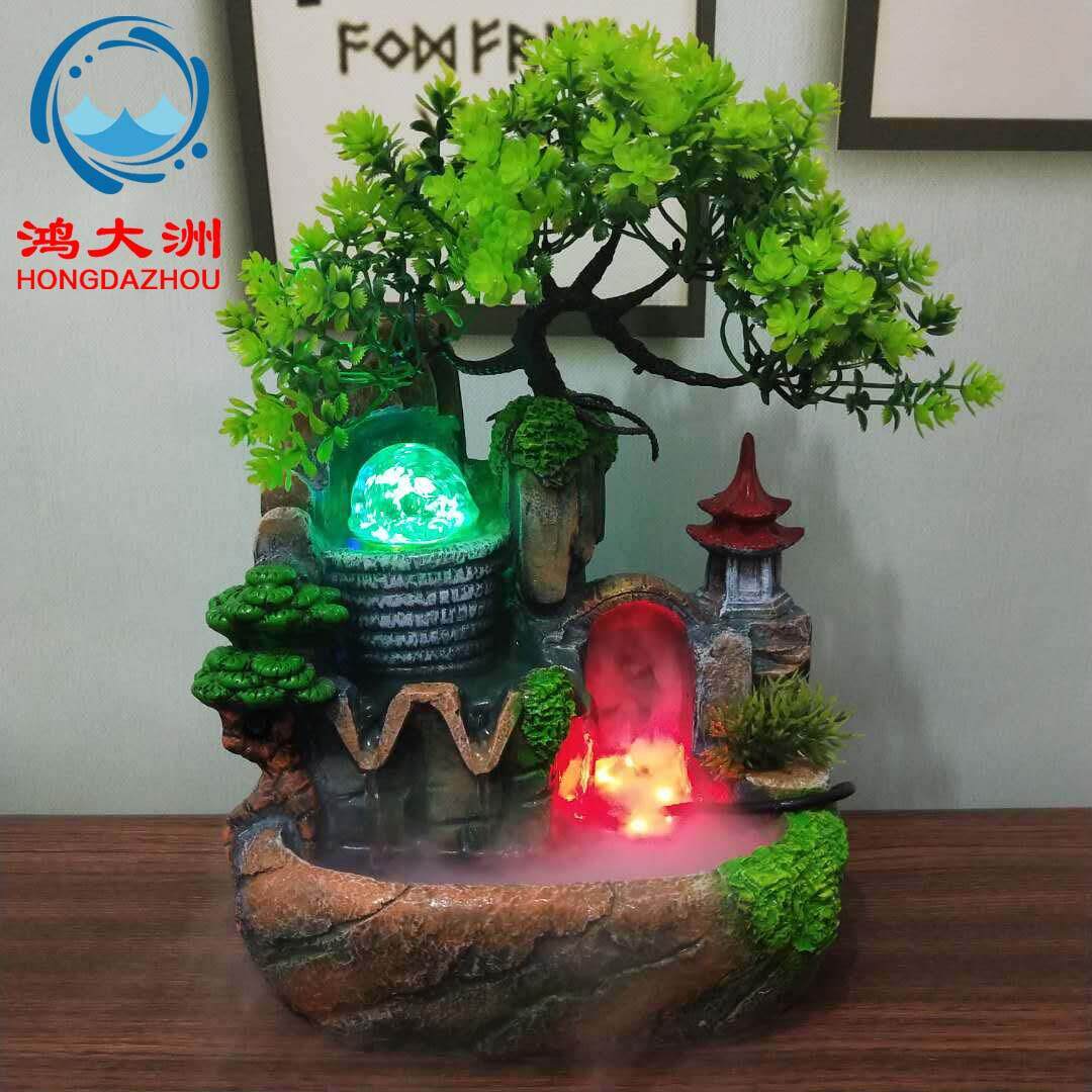 韩版迷你含小树假山流水欧式中式办公室瓯北桌面喷泉树脂工艺品