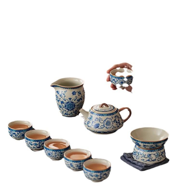 故宫国潮汝窑青花瓷功夫茶具套装家用2025新款高档轻奢泡茶壶茶杯
