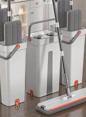 Household mop and bucket set Flat mops with wringer mop pads