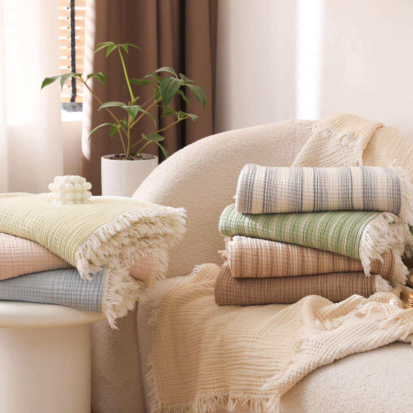 全棉四层纱流苏毛毯毛巾被沙发毯字卧室床上用休闲毯办公室针织毯