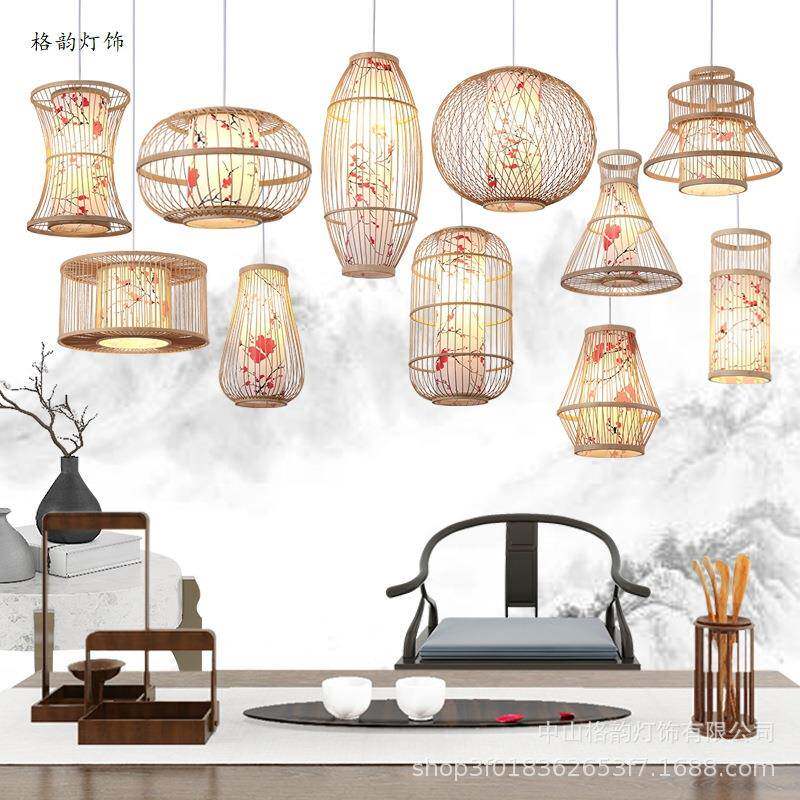 日式餐厅竹艺吊灯创意个性新中式火锅饭店阳台走廊竹编装饰小吊灯
