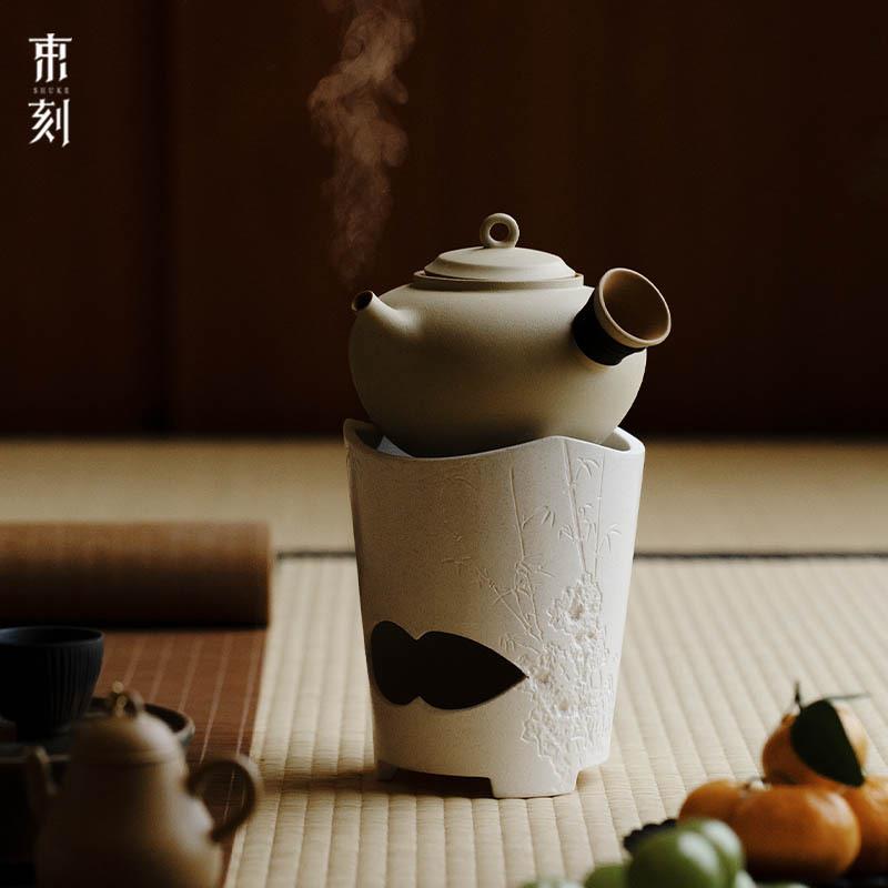 束刻半手工陶泥白泥复古日式围炉煮茶炉黄段泥紫砂煮茶壶