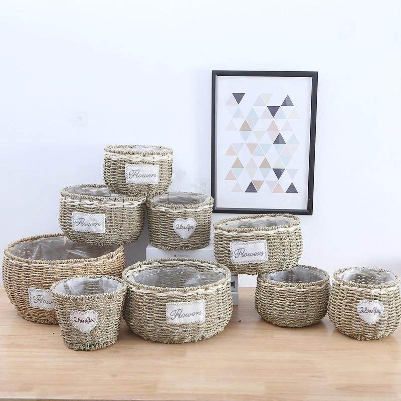 草编花盆藤编柳编花篮田园手工编织绿萝插花多肉创意壁挂手提摆件,家居饰品,花瓶,淘宝优惠券,粉丝福利购,淘宝优惠卷