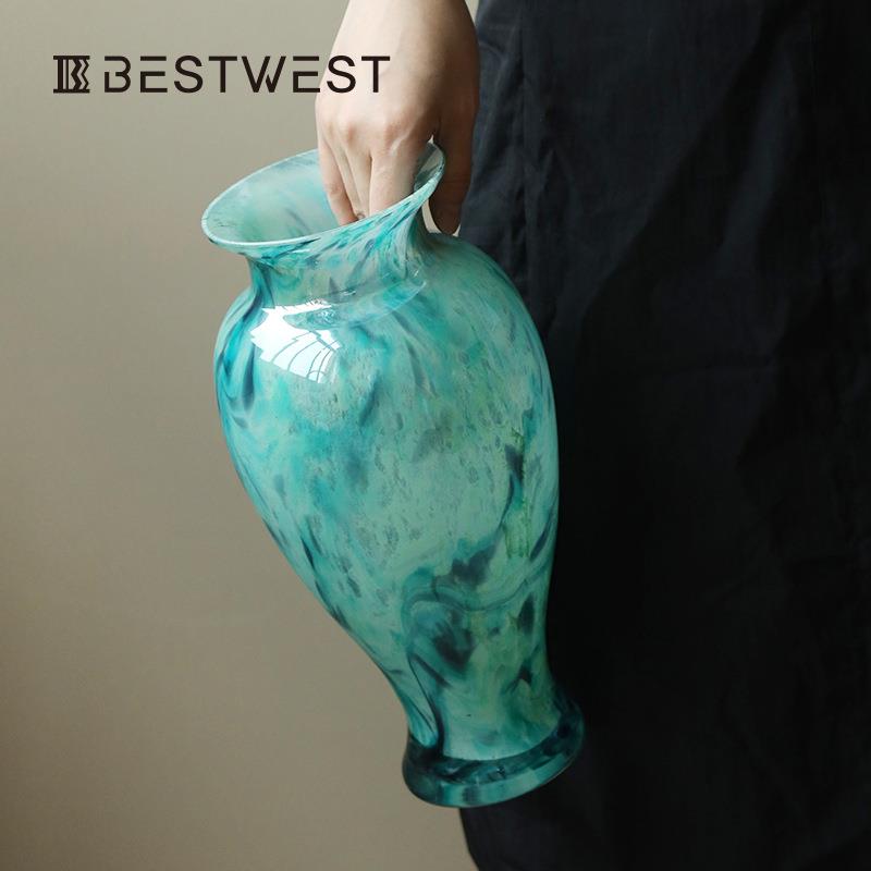 花瓶玻璃中古摆件轻奢高级感水养插花复古茶桌精致新家好看简约风