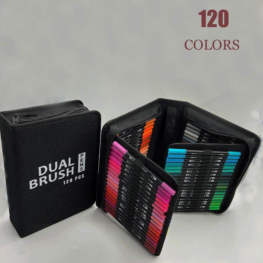 120色72色60色彩色软头勾线双头水彩笔套装美术绘画用品儿童画材 - 俏皮点点旗舰店出品
