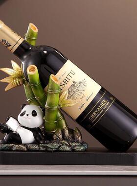 新中式熊猫节节高升竹子红酒架酒柜摆件客厅