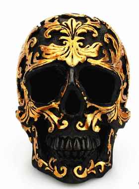 跨境欧美家居金色花骷髅摆件创意树脂黑骷髅恶搞桌面装饰品收藏