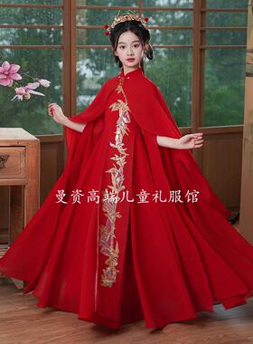正品原创女童中筝奏国风演朗古诵中大童礼服红色民乐主持合唱团演