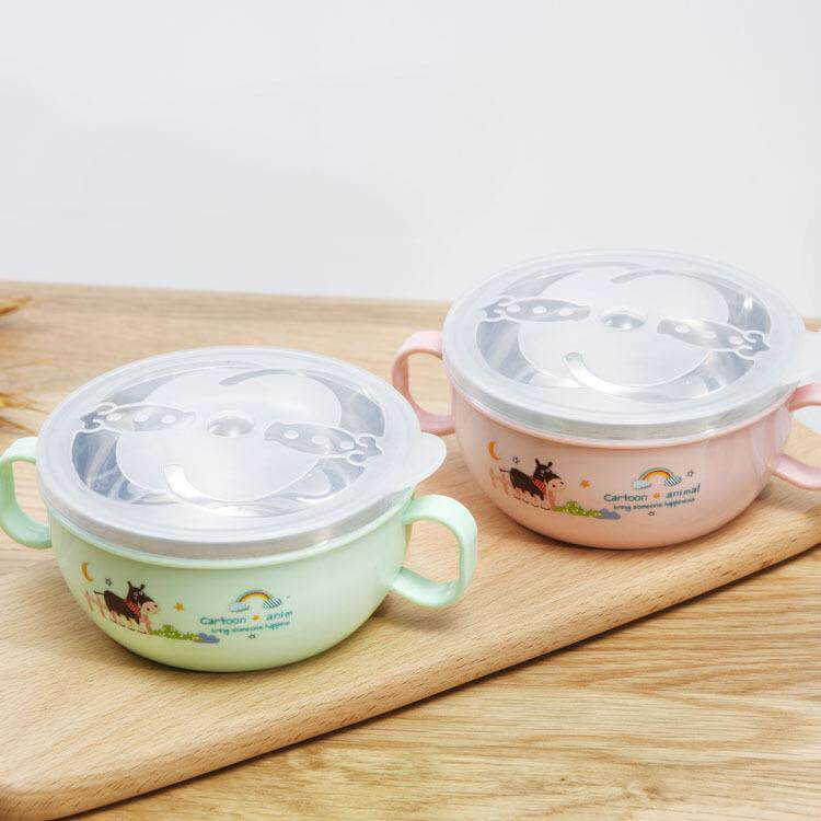 不锈钢儿童碗带盖勺子婴儿保温吃饭碗宝宝辅食碗餐具喂饭婴童喂食
