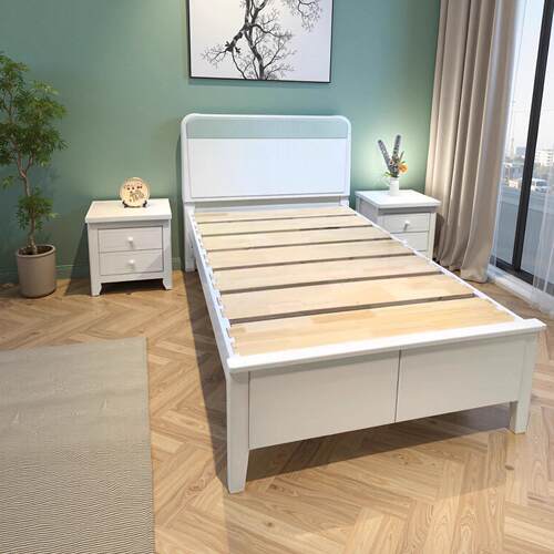 福春然全实木牀白色简约现代中式卧室家俱榫卯结构静音牀板双人牀