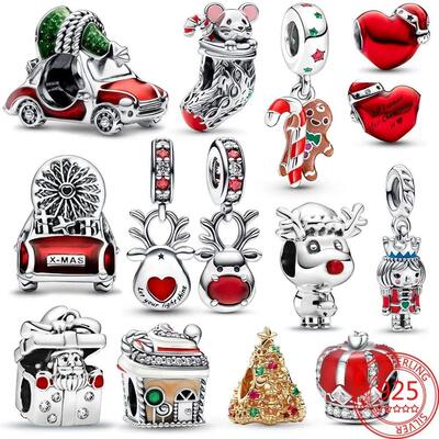Christmas Series 925 Sterling Silver Hat Heart Red Nose Rein