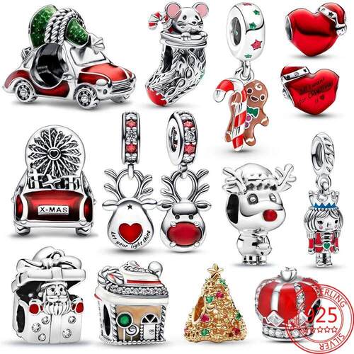 Christmas Series 925 Sterling Silver Hat Heart Red Nose Rein