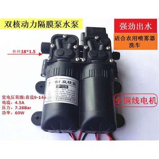 大功率电动喷雾器隔膜泵洗车双动力增压泵12V双核水泵压力泵 新款