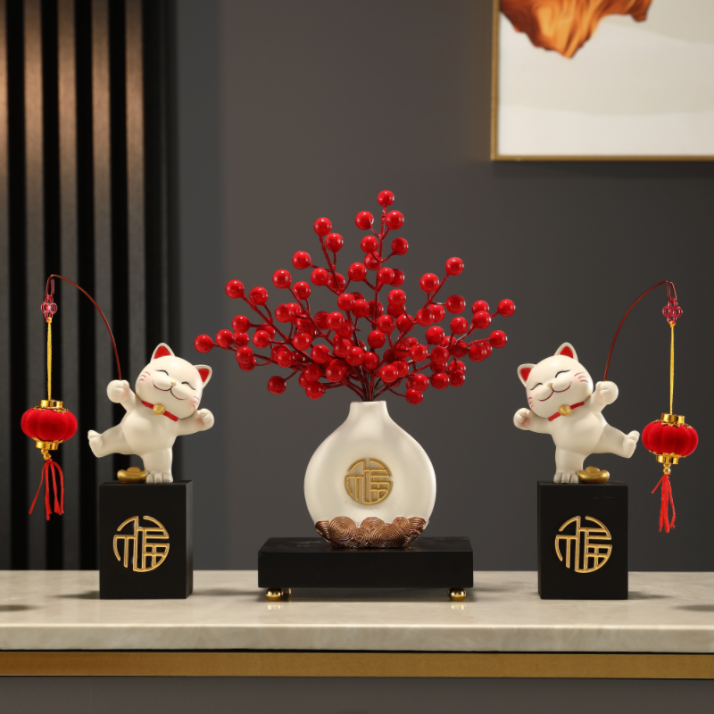 新房子发财果乔迁之喜礼品新居猫玄关电视柜摆件客厅装饰搬家招财