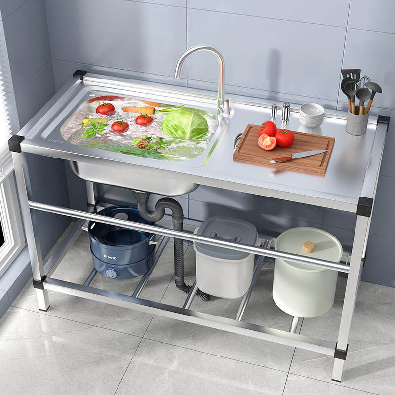 加厚型不锈钢水槽附龙头 家用厨房洗菜盆工作台 800x420x750mm尺