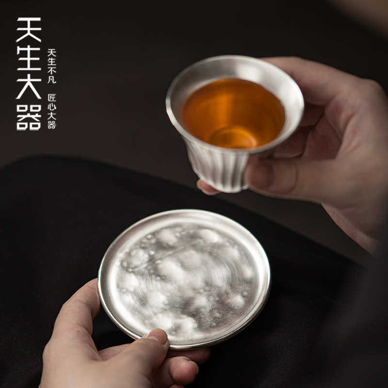 日式瓷包银茶杯垫复古茶杯托防滑杯托做旧陶瓷杯垫茶道零配件批发
