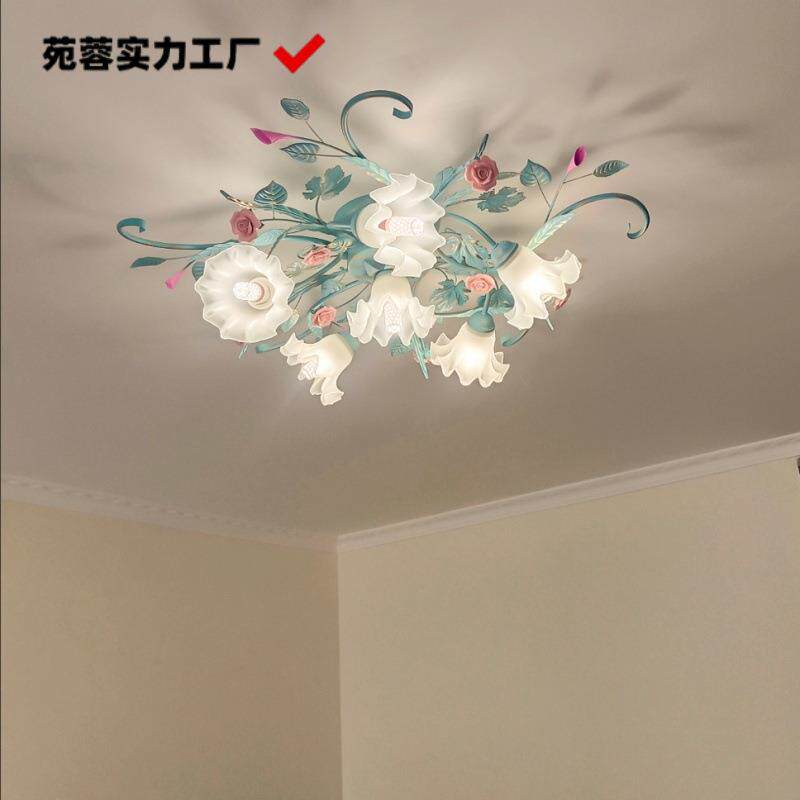 欧式吸顶灯田园奶油风客厅房间卧室花草灯美式乡村地中海风格灯