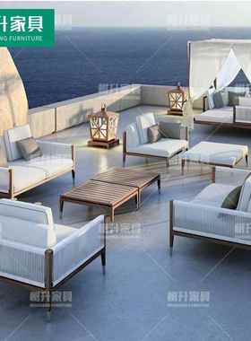 户外休闲柚木藤编制艺沙发躺床客厅室外阳台实木编藤家具沙发组合