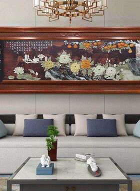 新中式客厅玉雕画沙发背景墙装饰3D立体浮雕壁画高端中堂玉雕挂匾