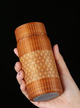 高颜值手工竹编竹丝纯钛保温杯显温旅行便携泡茶杯水杯水壶泡茶杯