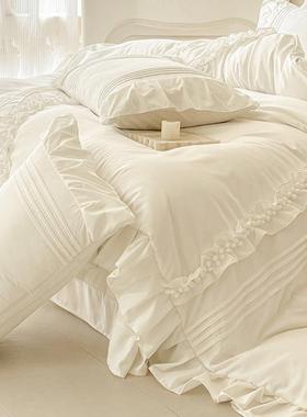 法式感四季款白色100水洗毛棉花AYP边四奶件套被加套厚磨床单油风