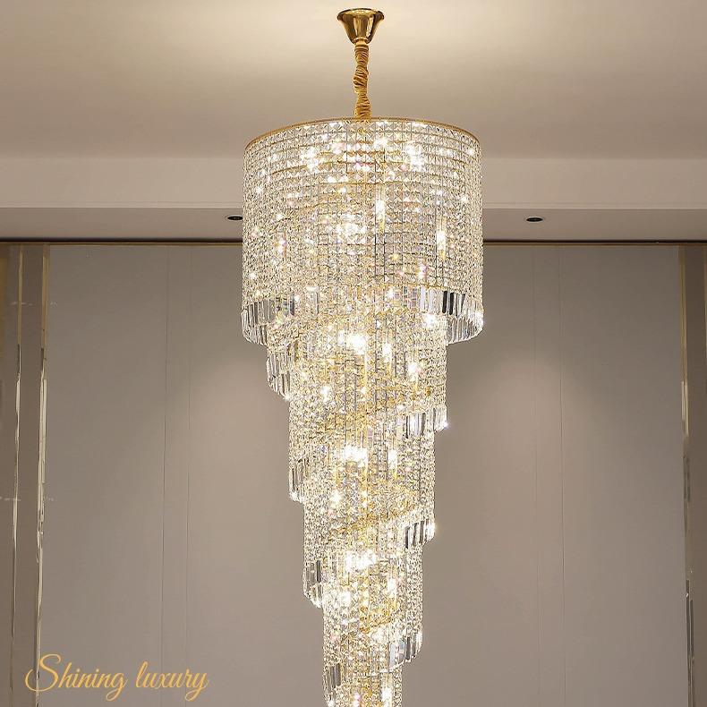 现代轻奢楼客梯大吊灯长吊779灯旋转别墅复式楼水晶气灯奢吊华大
