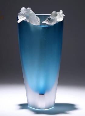 博山高端花瓶琉璃麻雀摆件水晶工艺礼品摆饰客厅餐桌面装饰摆设乔