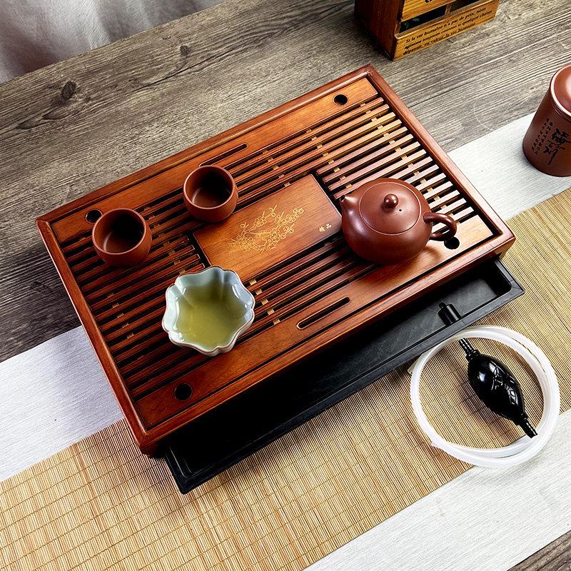 小型茶盘实木家用抽屉式两用大小办公室用茶台原木简易功夫茶托盘